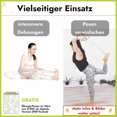  [아마존베스트]beneyu  Non-Slip Yoga Strap (2.5 m)  Innovative Metal Buckle  100% Cotton  Made in Germany + Exercises