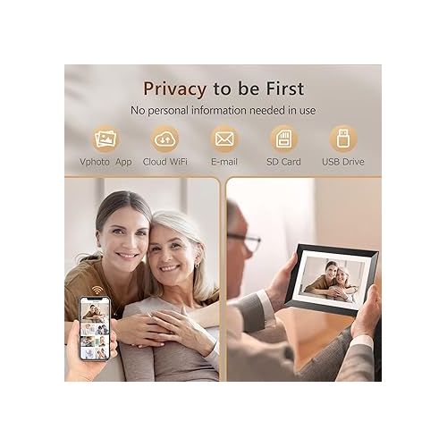  Digital Picture Frame - Benibela 10.1 Inch WiFi AI Smart Electronic Digital Photo Frame, Touch Screen, 32GB, Auto-Rotate, AI Recognition, 2 Filter Modes, Share Video via Email App USB, Wall Mountable