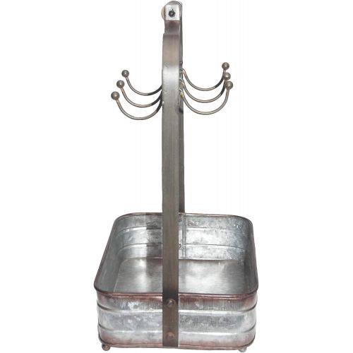  Benjara Benzara BM177866 Rustic Galvanized Metal Crockery Holder with Cup Hooks, Gray