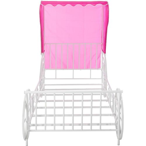  Benzara BM131752 Twin Size Metal Carriage Bed with Pink Wingback Tent, White