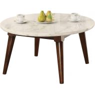 Benjara Benzara Wooden Coffee Table with Marble Top, Brown