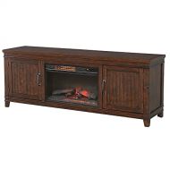 Benjara TV Stand with 2 Cabinets and Electric Fireplace, Brown