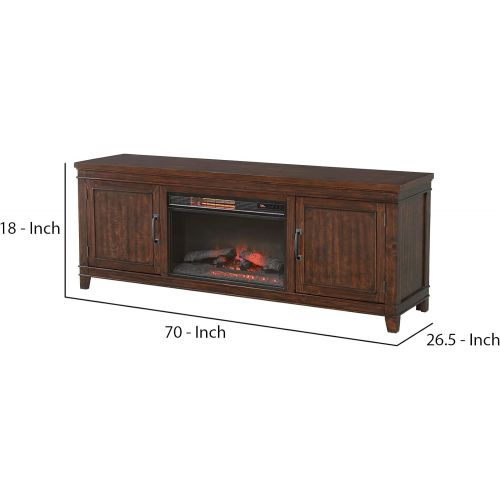  Benjara TV Stand with 2 Cabinets and Electric Fireplace, Brown