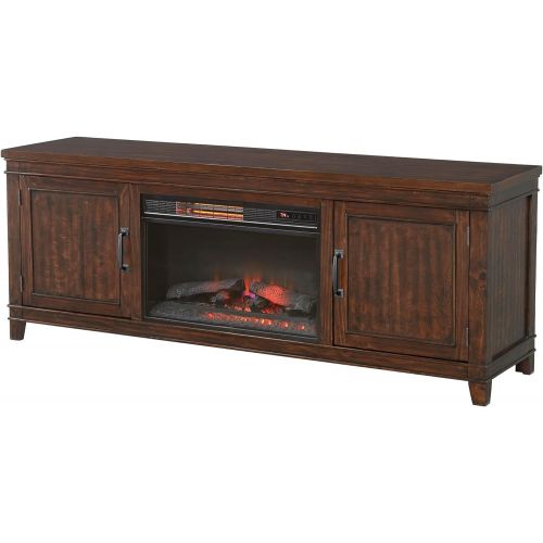  Benjara TV Stand with 2 Cabinets and Electric Fireplace, Brown