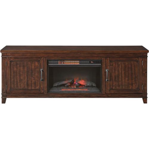  Benjara TV Stand with 2 Cabinets and Electric Fireplace, Brown