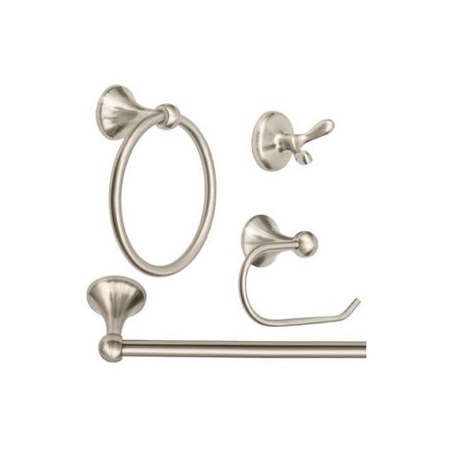  Bennington Lakefront 4 Piece Bath Accessory 24 Towel Bar Euro Paper Holder Set, Satin Nickel