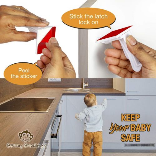  [아마존베스트]Benny Bradley's Upgraded Invisible Baby Proofing Cabinet Latch Locks (10 Pack) - No Drilling or Tools Required for Installation, Universal for All Cabinets and Drawers, Works with Countertop Overh