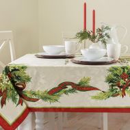 Benson Mills Christmas Ribbons Engineered Printed Fabric Tablecloth, 60-Inch-by-120 Inch