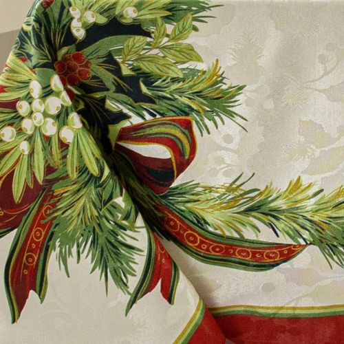  Benson Mills Christmas Ribbons Engineered Printed Fabric Tablecloth, 60-Inch-by-120 Inch