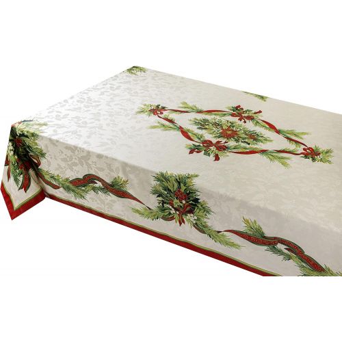  Benson Mills Christmas Ribbons Engineered Printed Fabric Tablecloth, 60-Inch-by-120 Inch