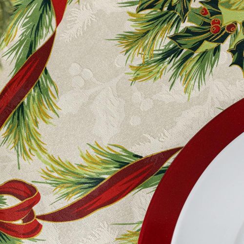  Benson Mills Christmas Ribbons Engineered Printed Fabric Tablecloth, 60-Inch-by-120 Inch