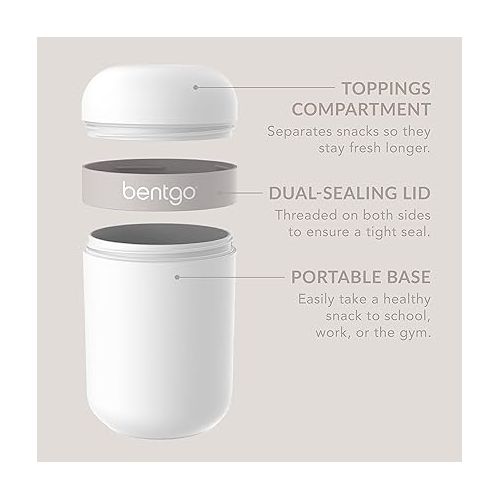  Bentgo® Snack Cup - Reusable Snack Container with Leak-Proof Design, Toppings Compartment, and Dual-Sealing Lid, Portable & Lightweight for Work, Travel, Gym - Dishwasher Safe (White)