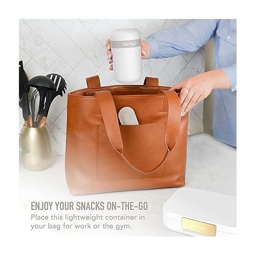  Bentgo® Snack Cup - Reusable Snack Container with Leak-Proof Design, Toppings Compartment, and Dual-Sealing Lid, Portable & Lightweight for Work, Travel, Gym - Dishwasher Safe (White)