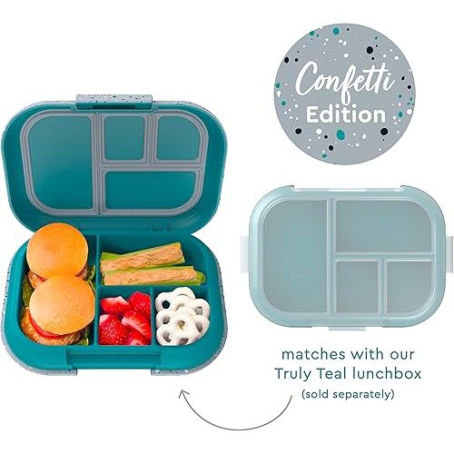  Bentgo® Kids Chill Tray with Transparent Cover - Reusable, BPA-Free, 4-Compartment Meal Prep Container with Built-In Portion Control for Healthy On-the-Go Lunches (Confetti Edition: Truly Teal)