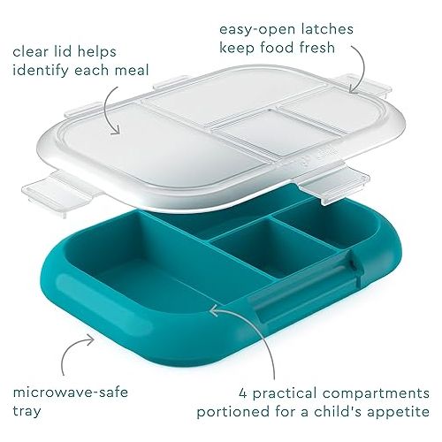  Bentgo® Kids Chill Tray with Transparent Cover - Reusable, BPA-Free, 4-Compartment Meal Prep Container with Built-In Portion Control for Healthy On-the-Go Lunches (Confetti Edition: Truly Teal)