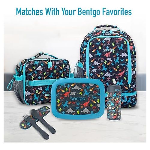  Bentgo® Kids Prints 5-Compartment Bento-Style Kids Lunch Box Set with Reusable Plastic Utensils (Dinosaur)