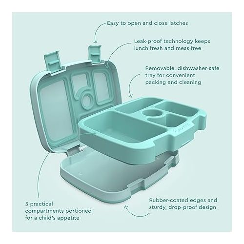  Bentgo® Kids Bento-Style 5-Compartment Leak-Proof Lunch Box - Ideal Portion Sizes for Ages 3 to 7 - Durable, Drop-Proof, Dishwasher Safe, BPA-Free, & Made with Food-Safe Materials (Seafoam)