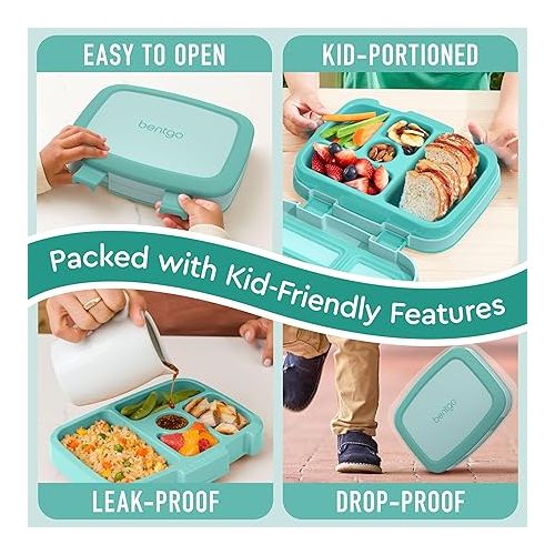  Bentgo® Kids Bento-Style 5-Compartment Leak-Proof Lunch Box - Ideal Portion Sizes for Ages 3 to 7 - Durable, Drop-Proof, Dishwasher Safe, BPA-Free, & Made with Food-Safe Materials (Seafoam)