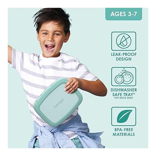  Bentgo® Kids Bento-Style 5-Compartment Leak-Proof Lunch Box - Ideal Portion Sizes for Ages 3 to 7 - Durable, Drop-Proof, Dishwasher Safe, BPA-Free, & Made with Food-Safe Materials (Seafoam)