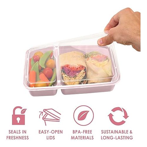  Bentgo® 20-Piece Lightweight, Durable, Reusable BPA-Free 2-Compartment Containers - Microwave, Freezer, Dishwasher Safe - Blush Pink