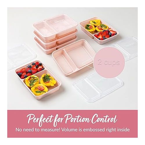  Bentgo® 20-Piece Lightweight, Durable, Reusable BPA-Free 2-Compartment Containers - Microwave, Freezer, Dishwasher Safe - Blush Pink