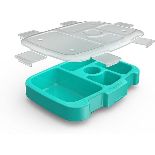  Bentgo Kids Brights Tray (Aqua) with Transparent Cover - Reusable, BPA-Free, 5-Compartment Meal Prep Container with Built-In Portion Control for Healthy At-Home Meals and On-the-Go Lunches