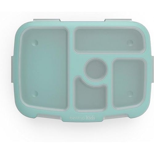  Bentgo Kids Brights Tray (Aqua) with Transparent Cover - Reusable, BPA-Free, 5-Compartment Meal Prep Container with Built-In Portion Control for Healthy At-Home Meals and On-the-Go Lunches
