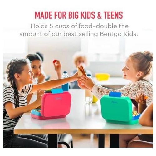  Bentgo® Pop - Bento-Style Lunch Box for Kids 8+ and Teens Holds 5 Cups of Food with Removable Divider 3-4 Compartments Leak-Proof, Microwave/Dishwasher Safe, BPA-Free (Flame Red/Turquoise)