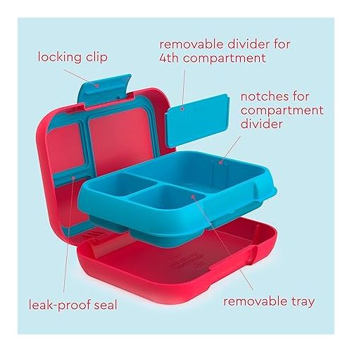  Bentgo® Pop - Bento-Style Lunch Box for Kids 8+ and Teens Holds 5 Cups of Food with Removable Divider 3-4 Compartments Leak-Proof, Microwave/Dishwasher Safe, BPA-Free (Flame Red/Turquoise)