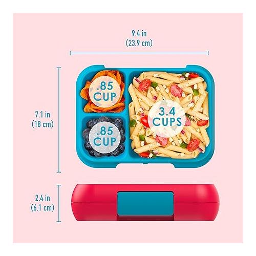  Bentgo® Pop - Bento-Style Lunch Box for Kids 8+ and Teens Holds 5 Cups of Food with Removable Divider 3-4 Compartments Leak-Proof, Microwave/Dishwasher Safe, BPA-Free (Flame Red/Turquoise)