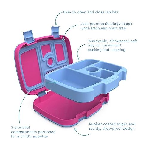  Bentgo® Kids Prints Leak-Proof, 5-Compartment Bento-Style Kids Lunch Box - Ideal Portion Sizes for Ages 3 to 7 - BPA-Free, Dishwasher Safe, Food-Safe Materials (Rainbows and Butterflies)