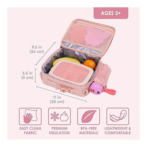  Bentgo® Kids Lunch Bag - Glitter Designed Insulated Lunch Bag for Kids 3+; Holds Lunch Box, Water Bottle & Snacks; Easy to Clean, Water Resistant, & Zip Pockets (Glitter Edition - Petal Pink)