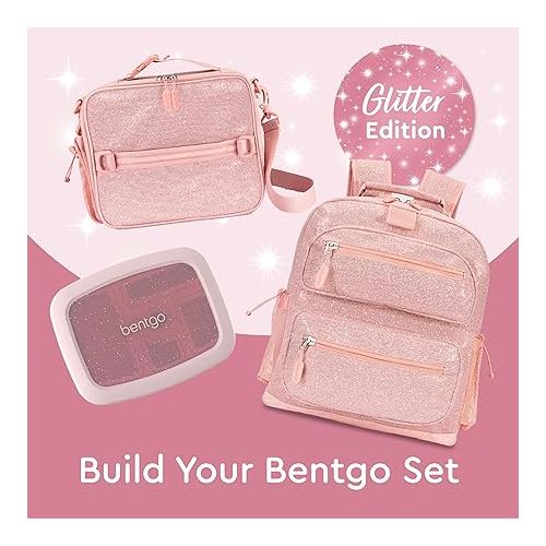  Bentgo® Kids Lunch Bag - Glitter Designed Insulated Lunch Bag for Kids 3+; Holds Lunch Box, Water Bottle & Snacks; Easy to Clean, Water Resistant, & Zip Pockets (Glitter Edition - Petal Pink)