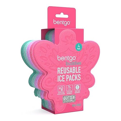  Bentgo® Buddies Glitter Reusable Ice Packs - Slim Ice Packs for Lunch Boxes, Lunch Bags, and Coolers - Multicolored 4-Pack (Fairy)