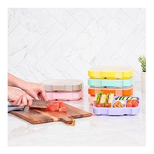  Bentgo® Kids Prints Tray with Transparent Cover - Reusable, BPA-Free, 5-Compartment Meal Prep Container with Built-In Portion Control for Healthy Meals At Home & On the Go (Carousel Unicorns)