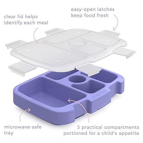  Bentgo® Kids Prints Tray with Transparent Cover - Reusable, BPA-Free, 5-Compartment Meal Prep Container with Built-In Portion Control for Healthy Meals At Home & On the Go (Carousel Unicorns)