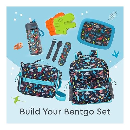  Bentgo® Kids Lunch Bag - Durable, Double-Insulated Lunch Bag for Kids 3+; Holds Lunch Box, Water Bottle, & Snacks; Easy-Clean Water-Resistant Fabric & Multiple Zippered Pockets (Dinosaur)