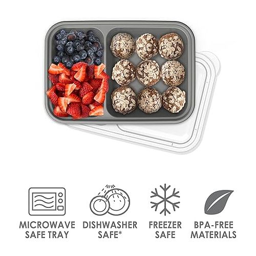  Bentgo® Prep - 2-Compartment Snack Containers with Custom-Fit Lids - Reusable, Microwaveable, Durable BPA -Free, Freezer and Dishwasher-Safe Meal Prep Food Storage - 10 Trays & 10 Lids (Pewter)