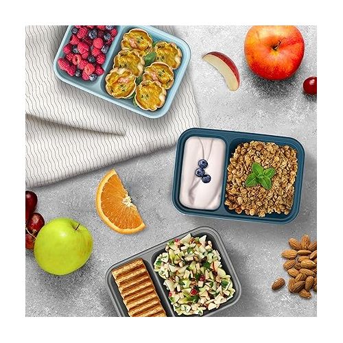  Bentgo® Prep - 2-Compartment Snack Containers with Custom-Fit Lids - Reusable, Microwaveable, Durable BPA -Free, Freezer and Dishwasher-Safe Meal Prep Food Storage - 10 Trays & 10 Lids (Pewter)