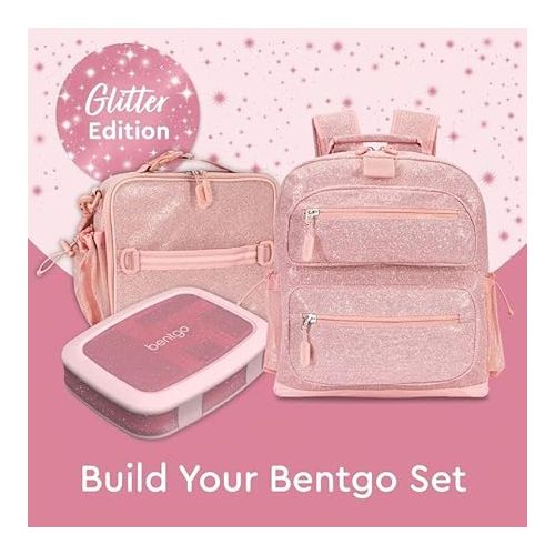  Bentgo® Kids 5-Compartment Lunch Box - Glitter Design for School, Ideal for Ages 3-7, Leak-Proof, Drop-Proof, Dishwasher Safe, & Made with BPA-Free Materials (Glitter Edition - Petal Pink)