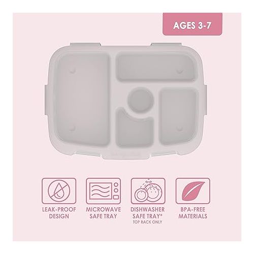  Bentgo® Kids Tray with Transparent Cover - Reusable, BPA-Free, 5-Compartment Meal Prep Container with Built-In Portion Control for Healthy Meals At Home & On the Go (Glitter Edition - Petal Pink)