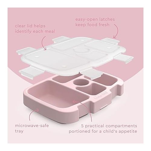  Bentgo® Kids Tray with Transparent Cover - Reusable, BPA-Free, 5-Compartment Meal Prep Container with Built-In Portion Control for Healthy Meals At Home & On the Go (Glitter Edition - Petal Pink)