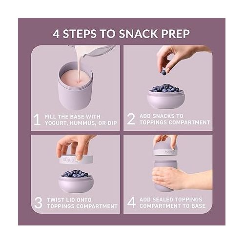  Bentgo® Snack Cup - Reusable Snack Container with Leak-Proof Design, Toppings Compartment, and Dual-Sealing Lid, Portable & Lightweight for Work, Travel, Gym - Dishwasher Safe (Orchid)