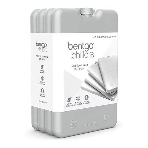  Bentgo Ice Lunch Chillers - Ultra-Thin Ice Packs Perfect for Everyday Use in Lunch Bags, Lunch Boxes and Coolers - 4 Pack (Gray)