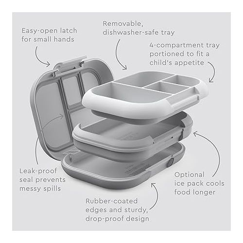  Bentgo® Kids Chill Leak-Proof Lunch Box - Included Reusable Ice Pack Keeps Food Cold; 4-Compartment Bento Lunch Container; Microwave & Dishwasher Safe; 2-Year Warranty (Gray)