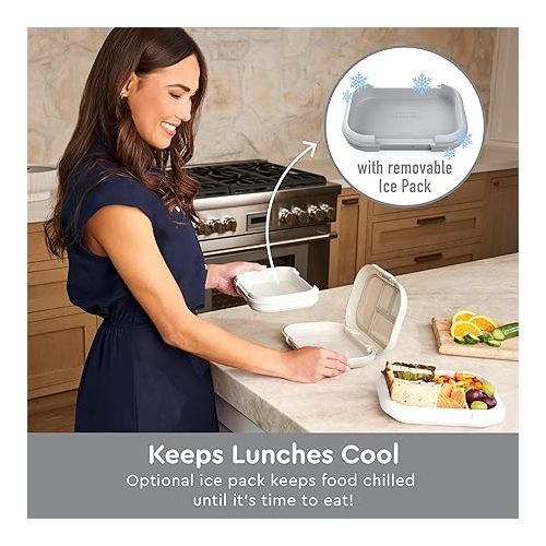  Bentgo® Kids Chill Leak-Proof Lunch Box - Included Reusable Ice Pack Keeps Food Cold; 4-Compartment Bento Lunch Container; Microwave & Dishwasher Safe; 2-Year Warranty (Gray)