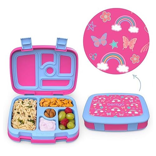  Bentgo Prints Insulated Lunch Bag Set With Kids Bento-Style Lunch Box (Rainbows and Butterflies)