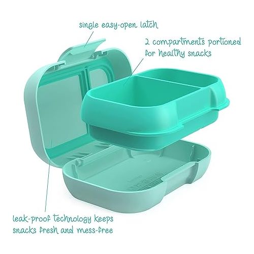  Bentgo® Kids Snack - 2 Compartment Leak-Proof Bento-Style Food Storage for Snacks and Small Meals, Easy-Open Latch, Dishwasher Safe, and BPA-Free - Ideal for Ages 3+ (Aqua)