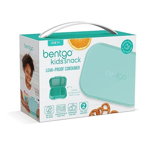  Bentgo® Kids Snack - 2 Compartment Leak-Proof Bento-Style Food Storage for Snacks and Small Meals, Easy-Open Latch, Dishwasher Safe, and BPA-Free - Ideal for Ages 3+ (Aqua)