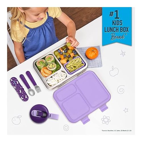  Bentgo® Kids Stainless Steel Prints Leak-Resistant Lunch Box - New Improved 2022 Bento-Style with Updated Latches, 3 Compartments & Bonus Container - Eco-Friendly, Dishwasher Safe, BPA-Free (Unicorn)